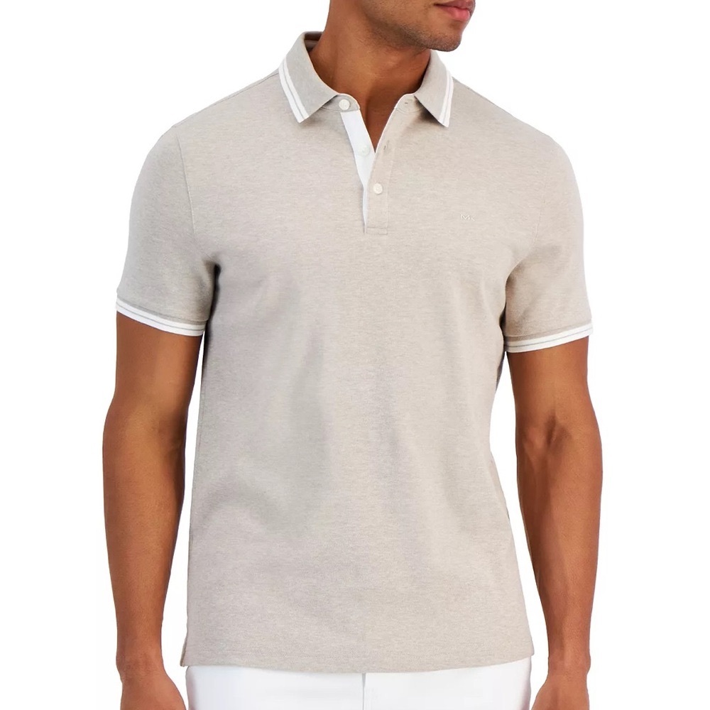 Michael Kors - Mens Greenwich Polo (XL) Oatmeal Heather Collared Golf Shirt